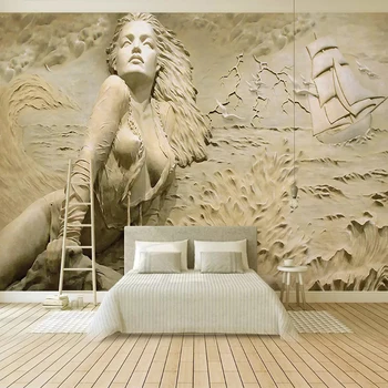Personalizate de Perete de Artă Murală Pictură murală în Stil European de Aur 3D Stereoscopic de Relief Mare Val Barcă cu pânze Fotografie Frumusete Tapet, picturi Murale