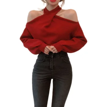 Toamna Iarna Căpăstru Sexy Tricot Pulover Femei, Cu Maneci Lungi Culoare Solidă Minimalist Coreean Topuri Tricotate Tricotaje Casual Elegant