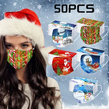 50PCS Crăciun 3D de Imprimare Mască pentru Adult Praf Măști de Protecție de Unică folosință 3layer Clema mascarilla adulto F Navă Rapidă