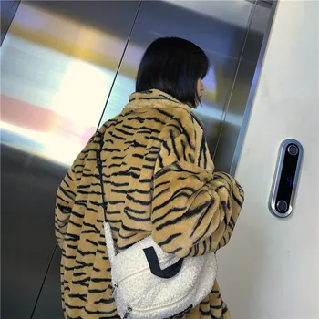 Focal20 Streetwear Zebra Model Tigru Femei Cu Fermoar Jacheta Retro Calde De Iarnă Pentru Femei Haine De Moda De Pluș Cu Fermoar Buzunar Jachete