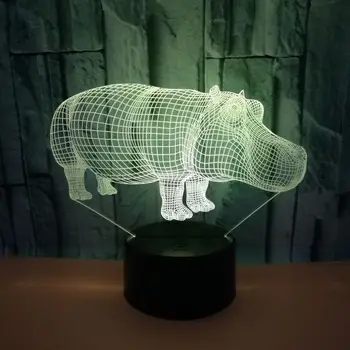 Creative Hipopotam 3d Veghe 7 culori Usb Vizuale 3d Lampă de Birou Led-uri de Lumină Cadou Rhino Artă de Masă Lămpi Pentru Camera de zi