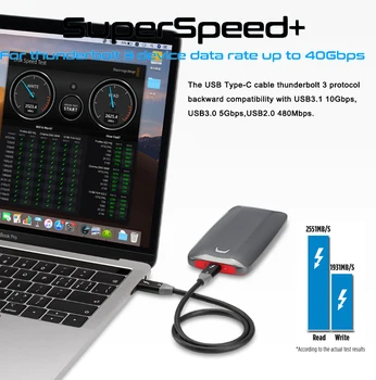 Thunderbolt 3 Cablu de 40Gbps 100W 5A PD Încărcare Rapidă USB-C La C DisplayPort 4K 5K UHD Pentru MacBook Pro Air Dell USB-C Încărcător Cablu
