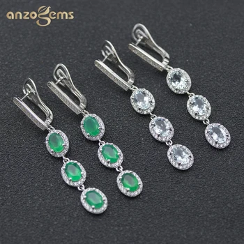 Anzogems naturale agat verde acvamarin lung legăna cercei argint 925 cu piatră prețioasă de bijuterii pentru femei mamei elegant