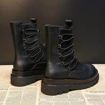COOTELILI Femei Glezna Cizme Piele Pantofi de model Pentru Femeie Rotund Toe 6.5 cm Pantofi cu Toc Negru de Bază Botas Mujer Dimensiune 35-40