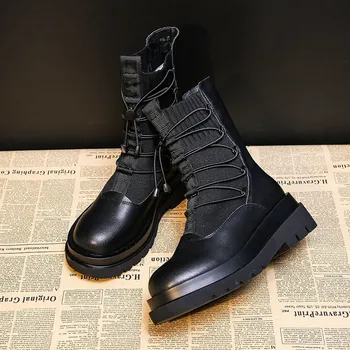 COOTELILI Femei Glezna Cizme Piele Pantofi de model Pentru Femeie Rotund Toe 6.5 cm Pantofi cu Toc Negru de Bază Botas Mujer Dimensiune 35-40