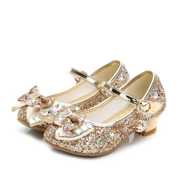 Printesa Copii Pantofi de Piele pentru Fete de Flori Casual Sclipici Copii Toc 2021 Pantofi Fete Nod de Fluture Albastru-Roz Argintiu