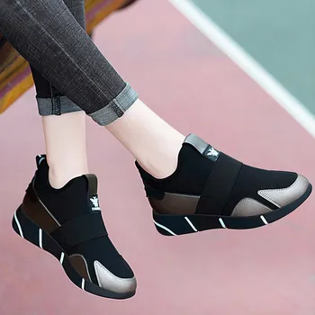 2019 Primăvară Noua Moda din Piele PU Platforma Tenisi Slip-On Înălțime Creșterea Platforma Adidasi Femei Pantofi de Lumină Femei