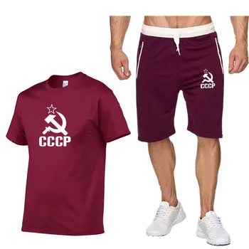 Vară Nouă URSS CCCP Bărbați Seturi de Tricouri, pantaloni Scurți Două Bucăți Seturi Casual Trening Moscova, Rusia Tricou ti se Potriveste Săli de sport Sportswears Set