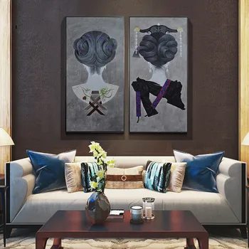 Omantic Coafura cu Simplu sau Chineză Tradițională Frumuseti pe partea din Spate Design Abstract Fresca Colorate Galerie în Camere