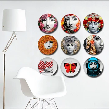 Lina Fata de Placa de Epocă Ilustrare Decorative Suspendate Platou Ceramic Rotund Cap de Om și Flori Vas Figura Placa