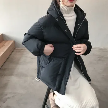 2019 iarna jacheta de iarna pentru femei versiunea coreeană de libertate haina de iarna pentru femei cu glugă sacou din bumbac pentru femei talie pâine caldă