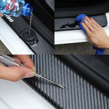 4BUC de Piele din Fibra de Carbon de vinil Masina Pragului de Ușă Protector Autocolant Auto Pentru Hyundai KONA Anti-zero Protecție Accesorii Auto