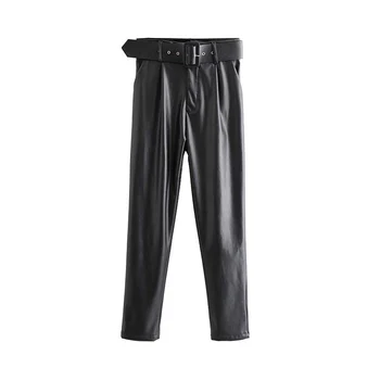 2020 Vintage pu pantaloni din imitatie de piele de moda pentru femei Pantaloni de creion elegant Talie Mare Pantaloni Femei hip hop pantaloni negri streetwear
