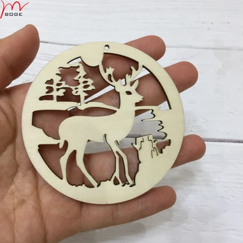 50pcs cu laser tăiat de Crăciun, ornamente din lemn Natural decoratiuni de Craciun cerb ornament