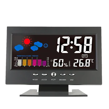 Control vocal Ecran LCD Termometru Ceasuri Umiditatea Interioară Monitor Electronic afisaj Digital Temperatura Ceas Deșteptător Calendar
