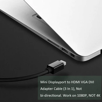 3 În 1 Thunderbolt MINI DP la HDMI VGA DVI Cablu Adaptor Convertor 1080P Mini Displayport pentru Macbook Pro Air Cameră cu Proiector