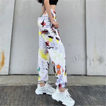 2020 Pantaloni Largi Picior de Personalitate Graffiti Imprimare de Înaltă Talie Slăbire Pulover Casual Pantaloni Stil de Stradă Femei Plus Dimensiune