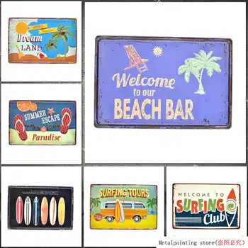 Vacanta de vara Vintage Relief Tablă de Metal Postere Bar, Beach Bar Decorative Feluri de mâncare Surf Club Autocolante de Perete Fier de Artă Poster LA