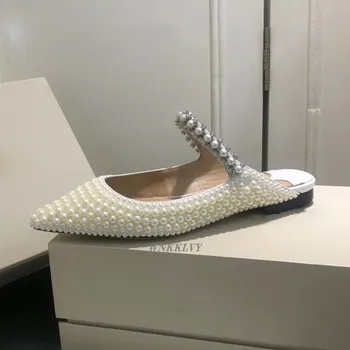 Lustruite tocuri inalte papuci femei Subliniat toe superficial gura șir de mărgele sandale 2020 pista pompe de sexy partid rochie de zână pantofi