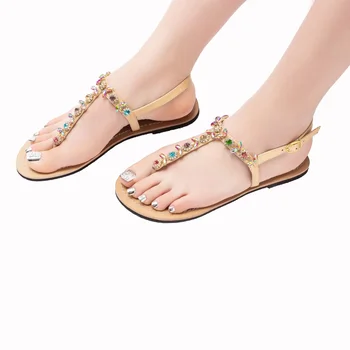 NOUĂ Femei vara Plat Sandale de plaja femeie stralucitoare bohemia sandale flip flop Stras pantofi Casual t-curea Boho pantofi