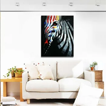 Imagine reală Pictura de Mână Paitned de Jos Negru Zebra Color Moderne, Abstracte, Picturi in Ulei Pe Panza Cameră de zi 1 buc/set