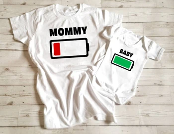 1 BUC Tati Mami și Copilul Tricouri baterie Goală Niveluri Teuri de încărcare a Bateriei Tricouri Tati și cu Mine Potrivire T-Shirt