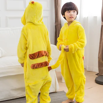 Caldă Copii cu Gluga Pijamale Animale Onsies Flanel Pijamale pentru Copii Galben Anime Coada Pijamas Pentru Fete Baieti cămașă de noapte Cosplay
