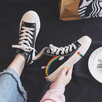 Moda pentru femei 2020 Vulcanizat Pantofi Femei Adidasi New Rainbow Retro Panza Pantofi Plat Moda Confortabil de Înaltă Pantofi Femei