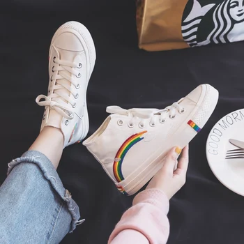 Moda pentru femei 2020 Vulcanizat Pantofi Femei Adidasi New Rainbow Retro Panza Pantofi Plat Moda Confortabil de Înaltă Pantofi Femei