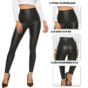 Piele Strălucitoare Jambiere Sexy pentru Femei Vadim 2020 Vară Talie Mare Negru Elastic Faux din Piele Pantaloni Mujer Jambiere Ropa