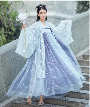 Broderie chineză Hanfu Femei Albastru Dans Clasic Costum Cantareata Festival Tinuta Zână Rochie de Petrecere Cosplay hanfu rochie