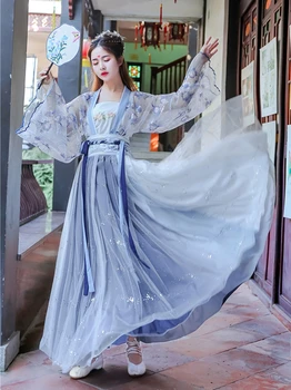 Broderie chineză Hanfu Femei Albastru Dans Clasic Costum Cantareata Festival Tinuta Zână Rochie de Petrecere Cosplay hanfu rochie