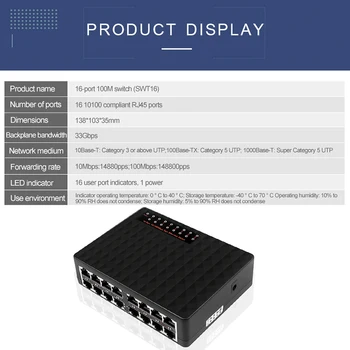 16 Porturi 10/100Mbps Switch de Rețea Fast Ethernet LAN RJ45 Vlan Hub PC Desktop Switcher UE Plug