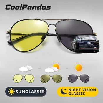 CoolPandas 2020 Pilot Fotocromatică Bărbați Ochelari De Soare Polarizat Zi De Conducere Viziune De Noapte Cameleon Ochelari De Memorie Cadru Metalic Oculos