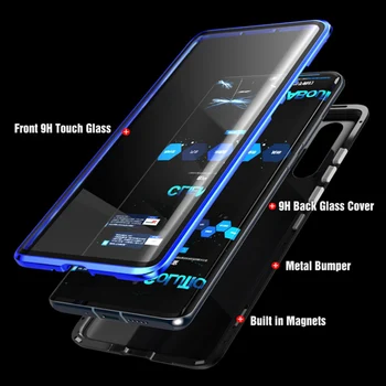 Metal Magnetic Caz Pentru Huawei P30 Pro Caz P20 Lite Flip Sticlă Coque Pentru Huawei Mate 30 20 Pro Lite X 5G P Inteligente Z Acoperi Caz