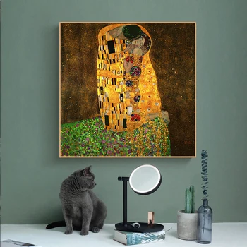 Gustav Klimt Sarutul Celebre Tablouri Canvas Postere, Reproduceri De pe Perete Clasic Portret Arta de Perete Imaginile pentru Camera de zi