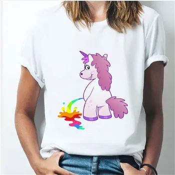Fete Maneca Scurta Casual Stil coreean Topuri Femei T-shirt-uri Supradimensionate, cu Maneca Scurta Tricou Tricou Rainbow Unicorn