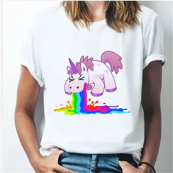 Fete Maneca Scurta Casual Stil coreean Topuri Femei T-shirt-uri Supradimensionate, cu Maneca Scurta Tricou Tricou Rainbow Unicorn