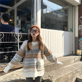 Liber casual femei de imprimare pulovere coreean pulovere largi doamna iarna pulovere