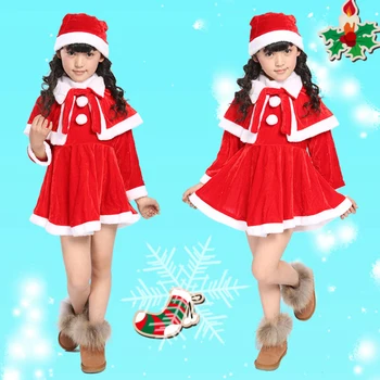 Catifea Copii Băieți Fete Rosu Costum De Moș Crăciun Petrecere De Craciun Cadouri Cosplay Haine Cape Dress Pălării