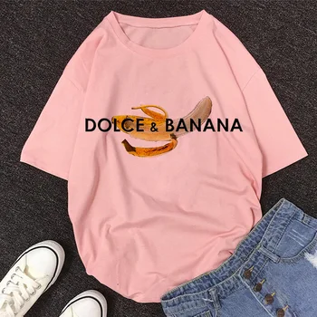 DOLCE & BANANA Print T-Shirt Femei O-Gat Maneci Scurte de Desene animate Drăguț Tricou Fete Elevii Doamna Topuri Vogue Tricou roz Tee