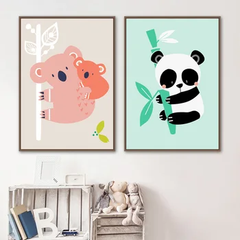 Desene Animate Panda, Koala Panza Pictura Nordică Postere Si Printuri De Arta De Perete Panza Printuri Animale Imagini De Perete Copilul Decor Camera Pentru Copii