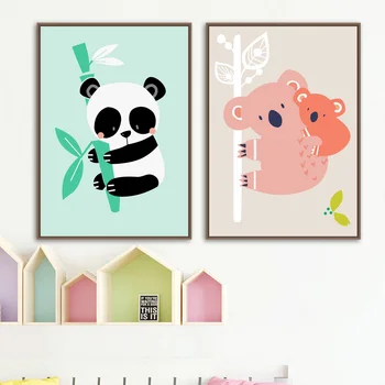 Desene Animate Panda, Koala Panza Pictura Nordică Postere Si Printuri De Arta De Perete Panza Printuri Animale Imagini De Perete Copilul Decor Camera Pentru Copii