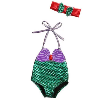 2020 Copil Fete Bikini Set Copil Sirena de costume de Baie de Vară pentru Copii Drăguț Costum de Baie cu Bentita Ștreangul de Costume de baie Monokini
