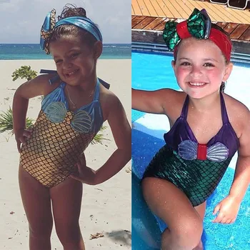 2020 Copil Fete Bikini Set Copil Sirena de costume de Baie de Vară pentru Copii Drăguț Costum de Baie cu Bentita Ștreangul de Costume de baie Monokini