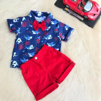 Crăciun de Vară AU Copii Copilul baietel Haine Set Xmas Santa Imprimare Topuri Tricou Roșu, pantaloni Scurți Costum 0-6Y