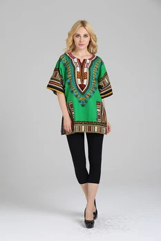 Noul design de moda africane tradiționale tipărite verde de bumbac Dashiki T-shirt