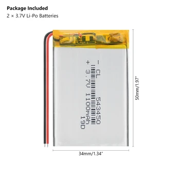 2 buc 3.7 V 543450 1100mAh Li-polimer Baterii 543450 Litiu-Polimer Acumulator de schimb Pentru DVR MP4 GPS MIJLOCUL Telefon Mobil