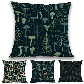 Fundal întunecat Desene animate Magia Ciuperci de Pădure Animale Mici de Imprimare Arunca Pernă Canapea Acasă Decorative Pernele de Acoperire 45x45cm