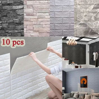 10 Buc 3D Autocolante de Perete Auto-Adeziv Placi de Spuma Impermeabil Panoul de Living cu TV Fondul de Protecție a Copilului Tapet 38*35cm